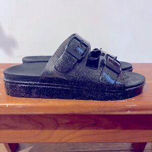 BLACK GLITTER SLIDES GIRLS SIZE 3Y